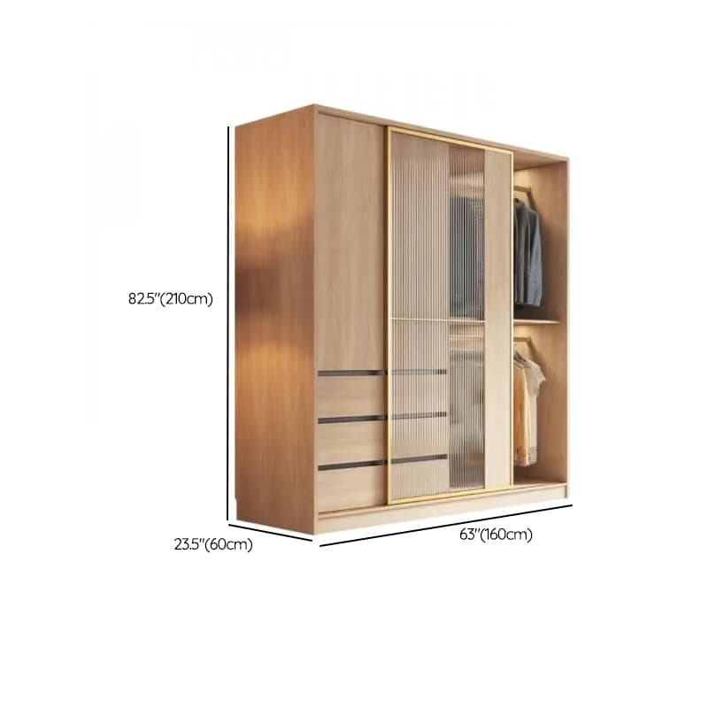 Natural Finish Art Deco Timber Wardrobe Armoire with Soft Close Drawer, Soft Close Door, Interior Shelves, and Clothing Rod - image 13