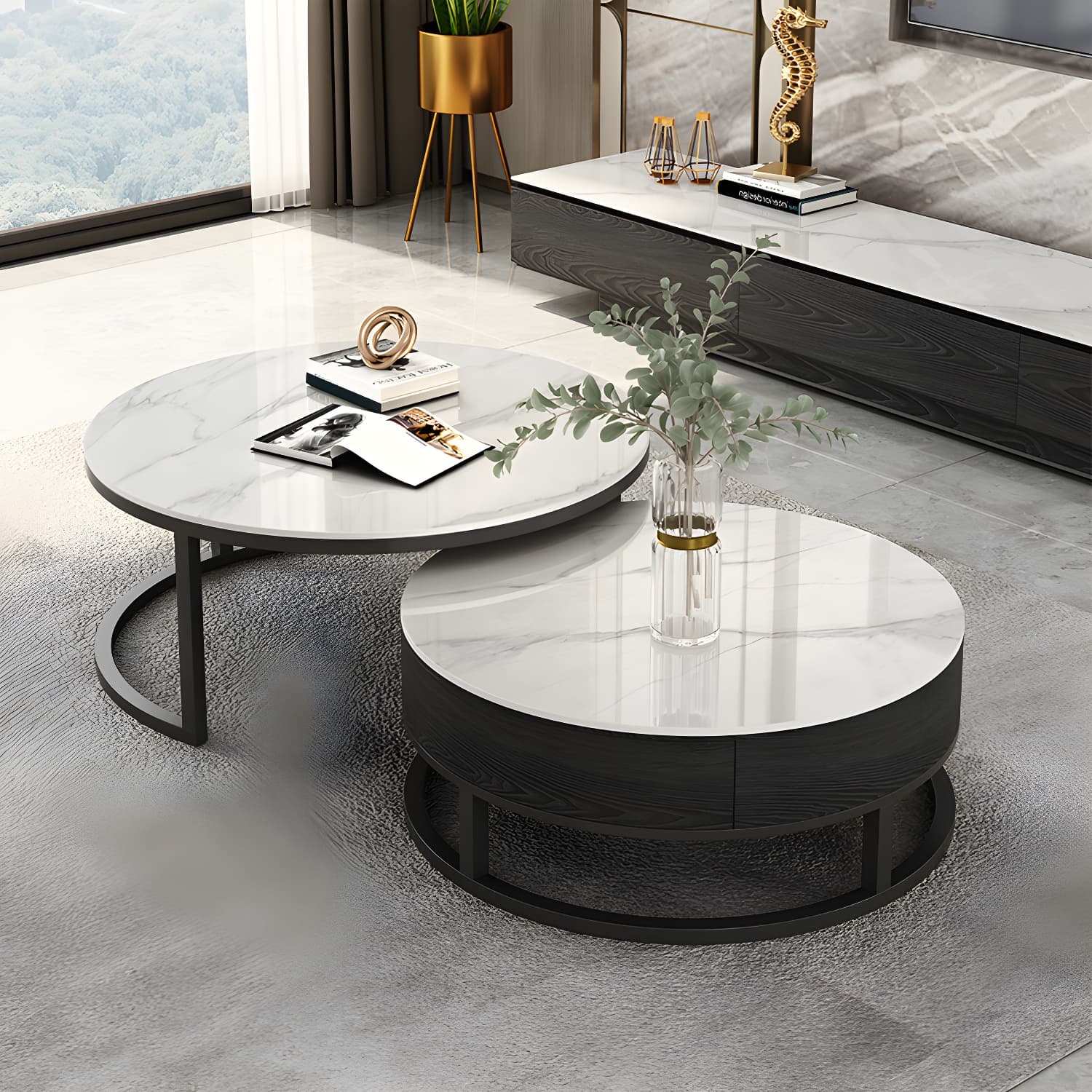 Slate Coffee Table Slate Nesting Coffee Table Set with Storage Drawer - image 7
