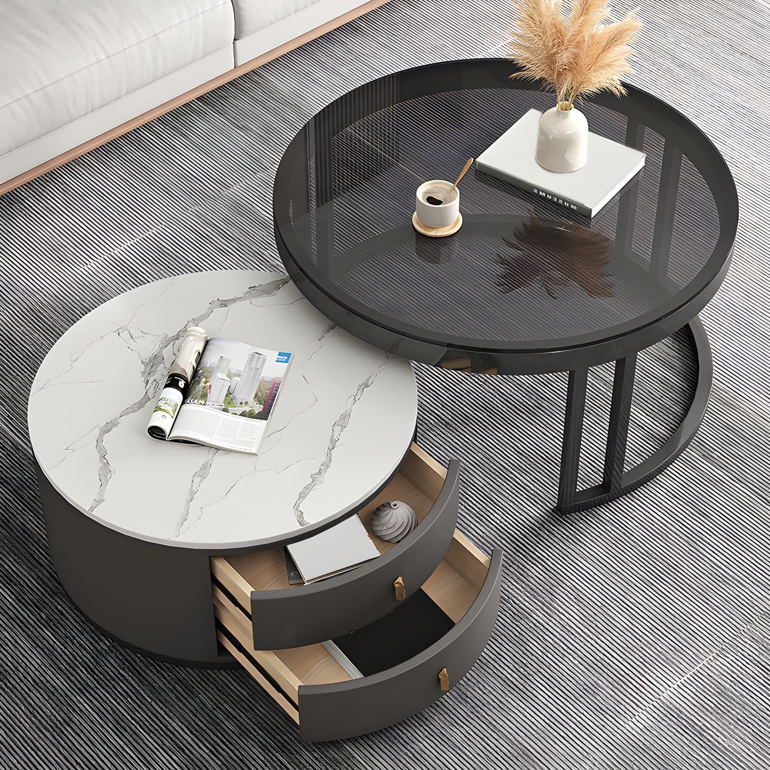 Round Tropical Coffee Table Storage 2 Nesting Coffee Table Set - image 13