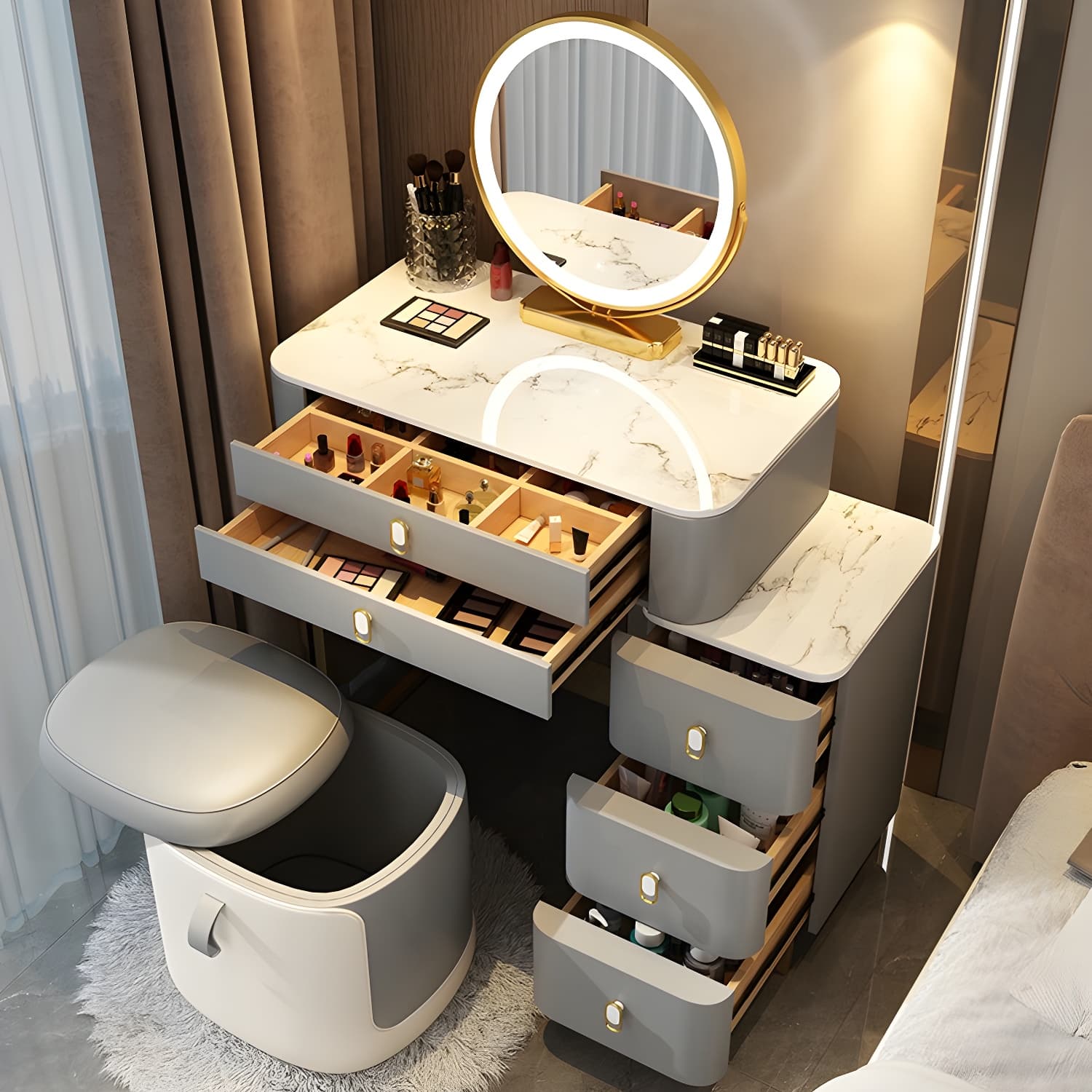 Contemporary Make-up Vanity with 5 Storage Drawers for Bedroom - image 7
