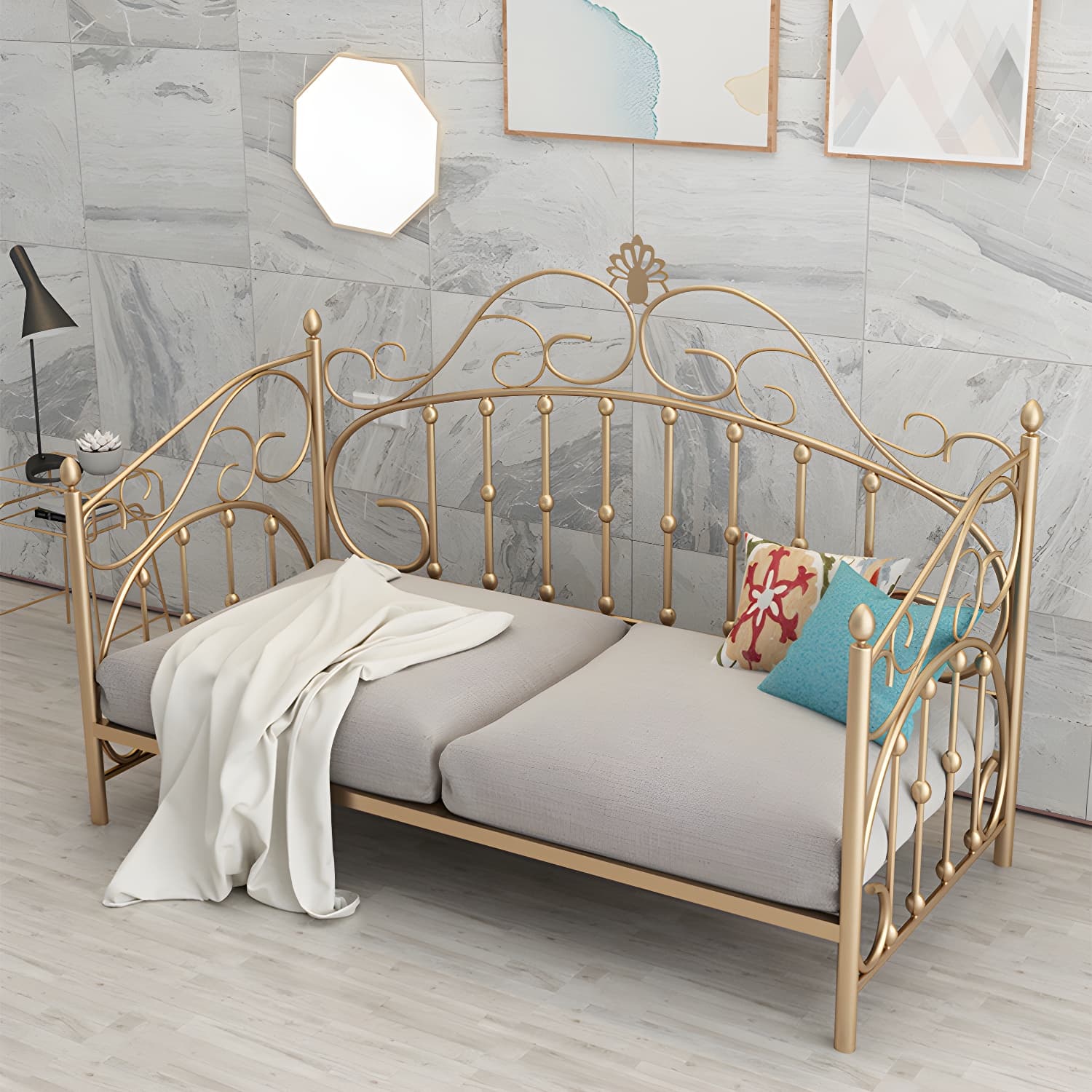 Luxurious Open-Frame Bed 45.28-inch High Metal Child's Bed with Headboard - image 12