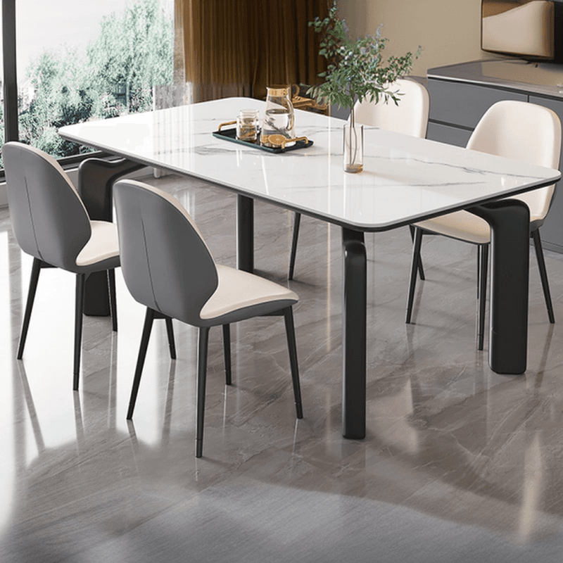 Minimalist Rectangular Slate Stone Dining Table Set with 4 Legs, Padded Chair Back, 7 Piece Set - image 5