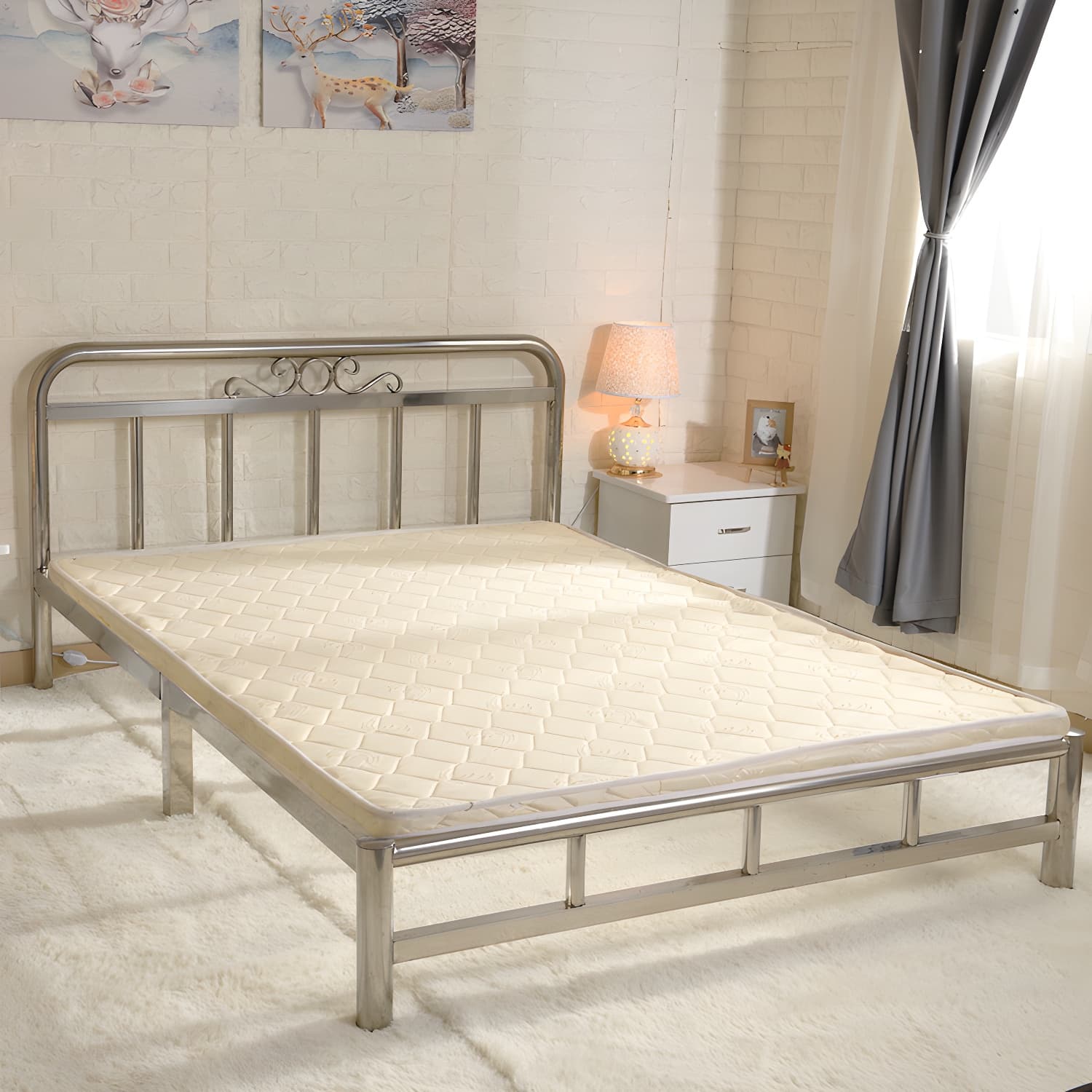 Silver Modern Steel Bed Rectangular Minimalist Bed with Metal Legs - image 3