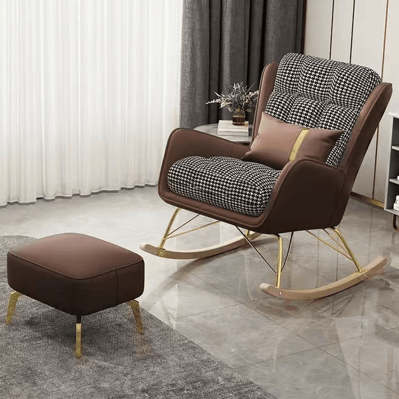 2 Piece Set Simplistic Lime Green/Auburn/Apricot Color Scratch-defiant Upholstered Rocking Accent Chair with Track Arm & Footstool - image 6