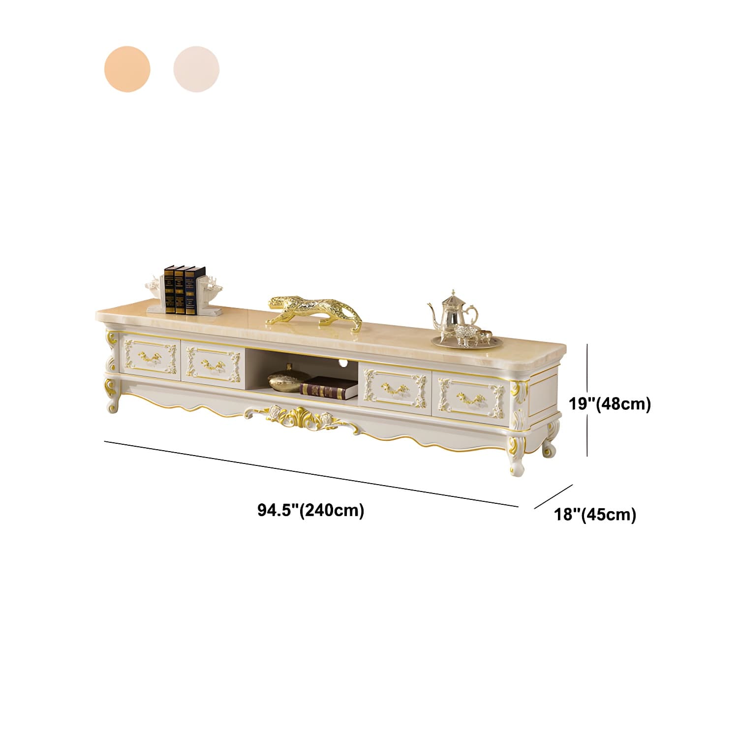 Traditional Marble Top TV Cabinet Solid Wood Crafted TV Stand for Living Room - image 15