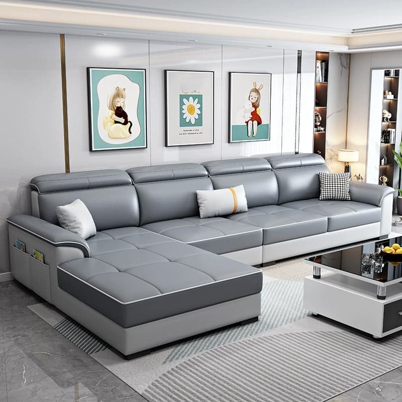 Modern L-Shaped Tech Cloth Sectional Sofa Chaise - 3 Piece Set with Adjustable Headrest and Storage - image 6
