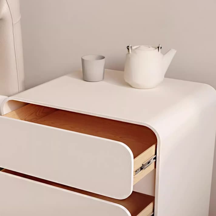 Organic Modern Coffee Pu Leather Nightstand With Drawer Organization, 1 Piece - image 15
