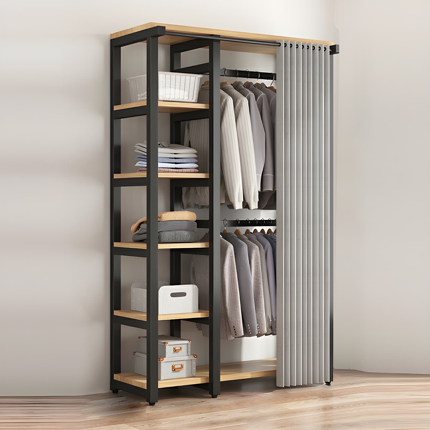 Modern Metal Wardrobe Armoire with Clothing Rod & Shelves (Height 70-79 inches, Overall Width 45cm) - image 12