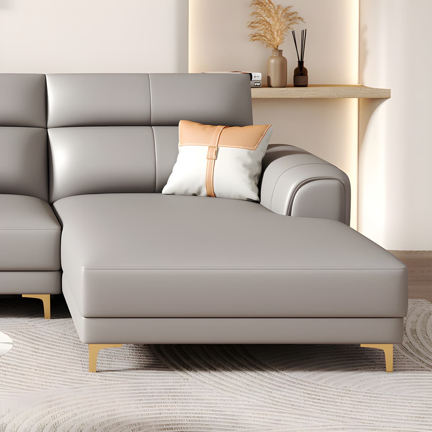 Modern Gray Faux Leather Sectional Sofa with Pillow Top Arms and Wood Frame - image 6