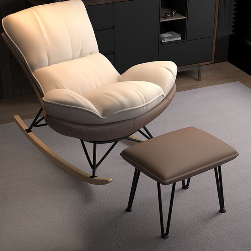 Stylish Upholstered Indoor Rocking Chair with Natural Wood Legs - image 9