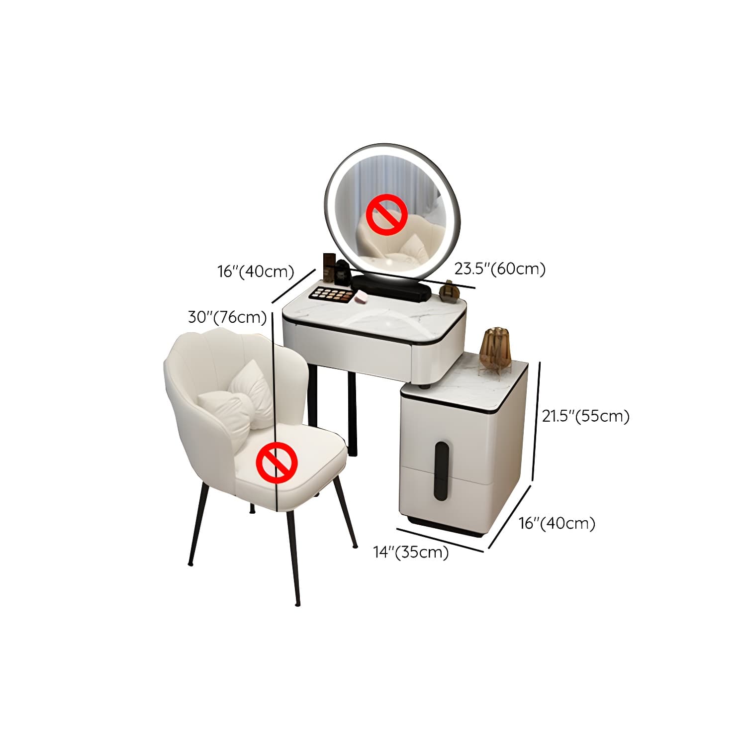 Lighted Mirror Make-up Vanity Luxurious Dressing Table Stool Set - image 17