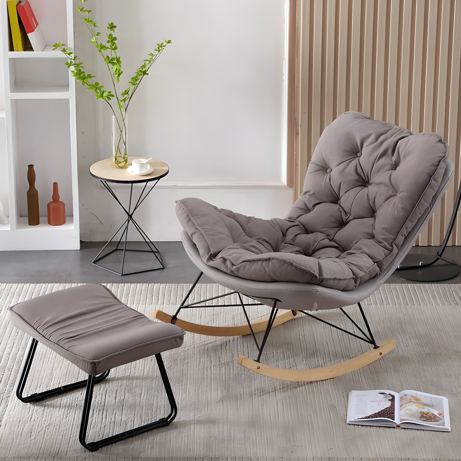 Contemporary Rocking Chair Upholstered Tufted Cushions with Light Legs Glider - image 5