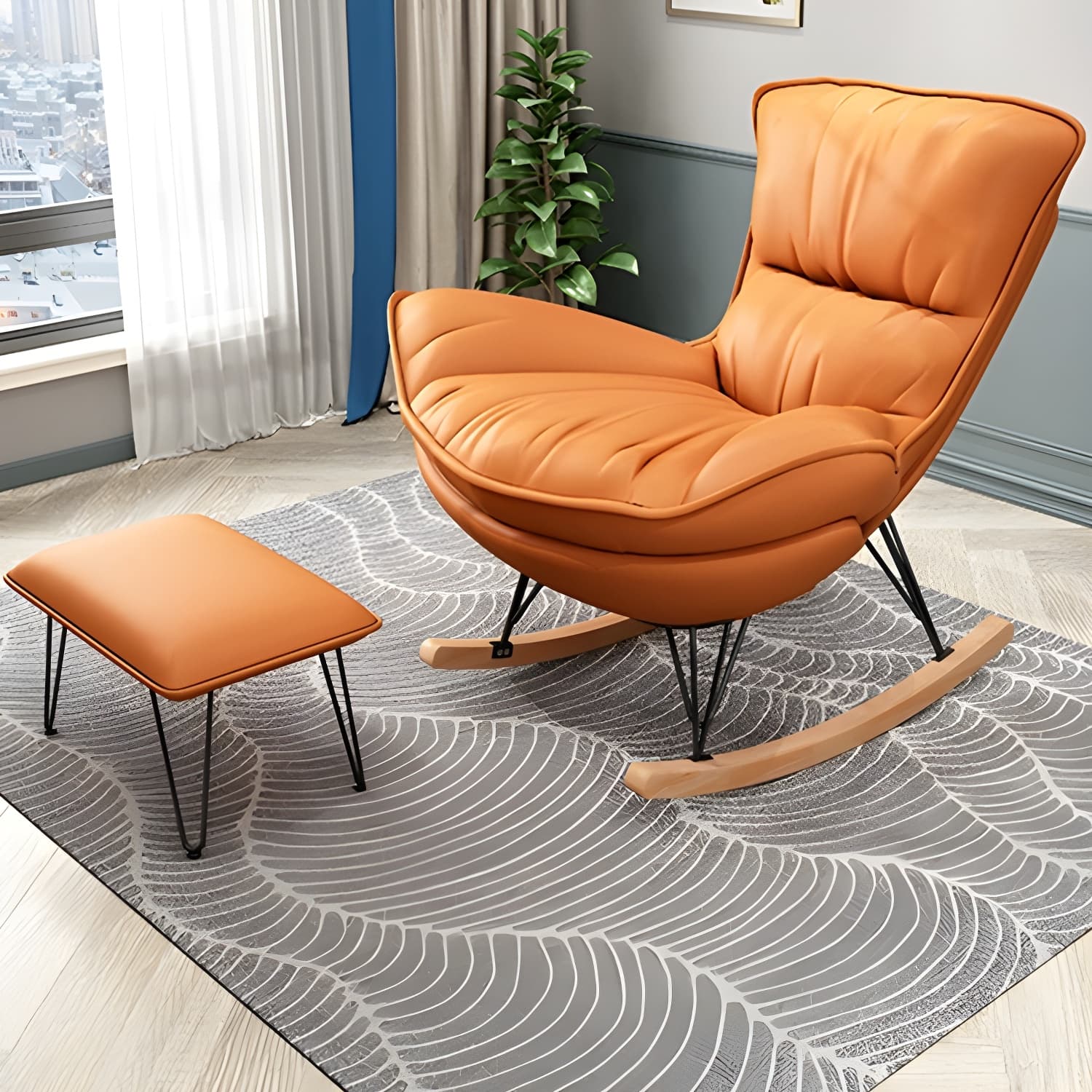 Modern Upholstered Rocker Chair Metal Frame Dirt Resistant Spindle Rocker Chair - image 14