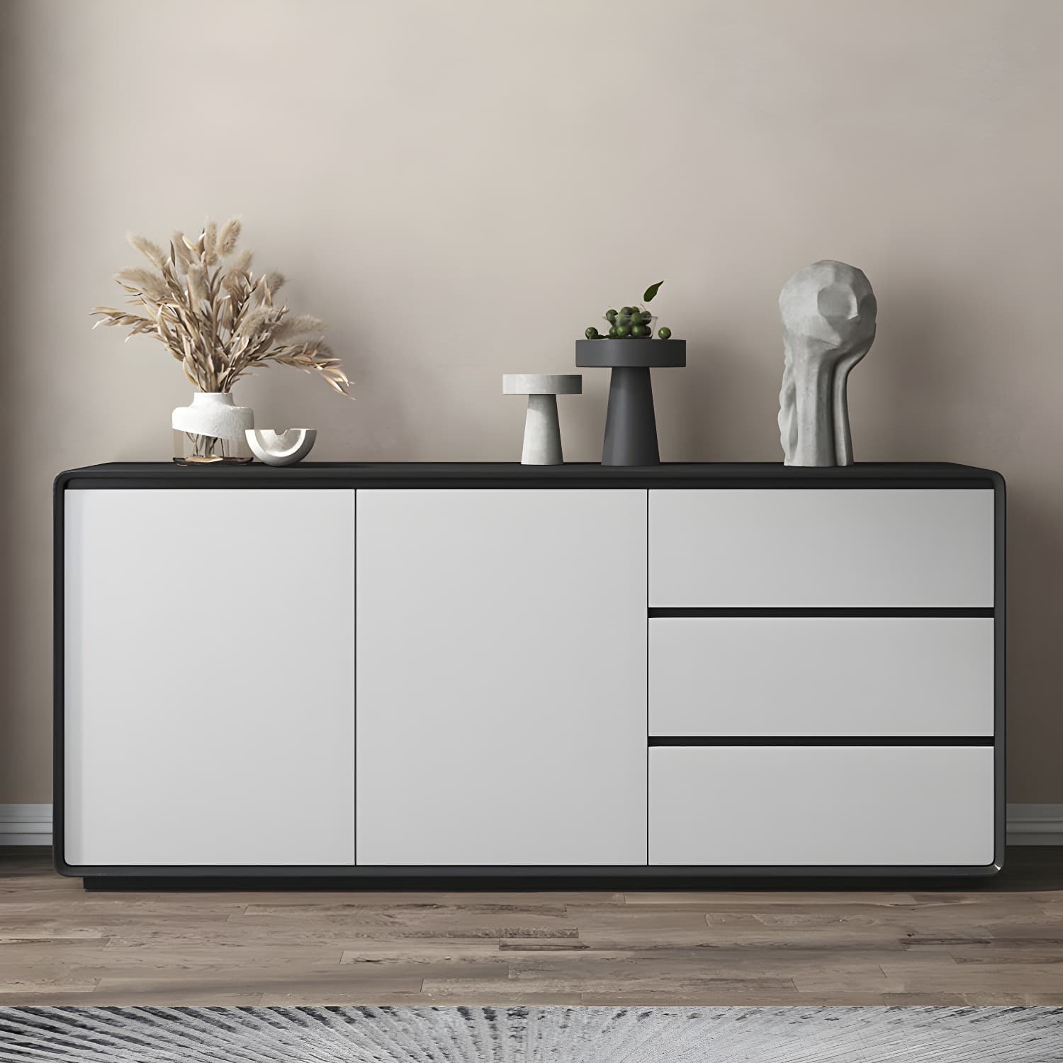 Wood Buffet Table Contemporary Style Side Board with Cabinets and Drawers - image 13