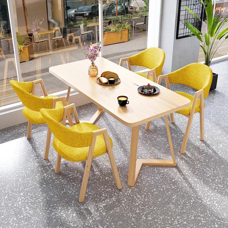 Dining Table Set with Sleighing Recycled Wood Fixed Table and Padded Chair with Back and Armrest, 5-piece - image 7