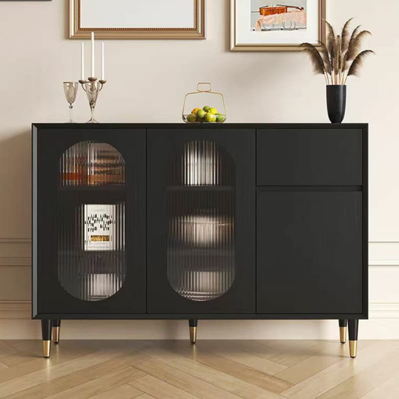 Wood Glam Sideboard Credenza with Glass Doors and Drawers, 40cm Overall Width, 85cm Overall Height - image 7