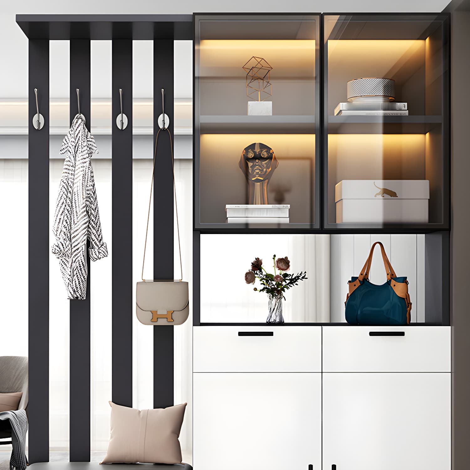 Contemporary Style Wooden 3-door Accent Cabinet with Drawer and Shelf - image 8