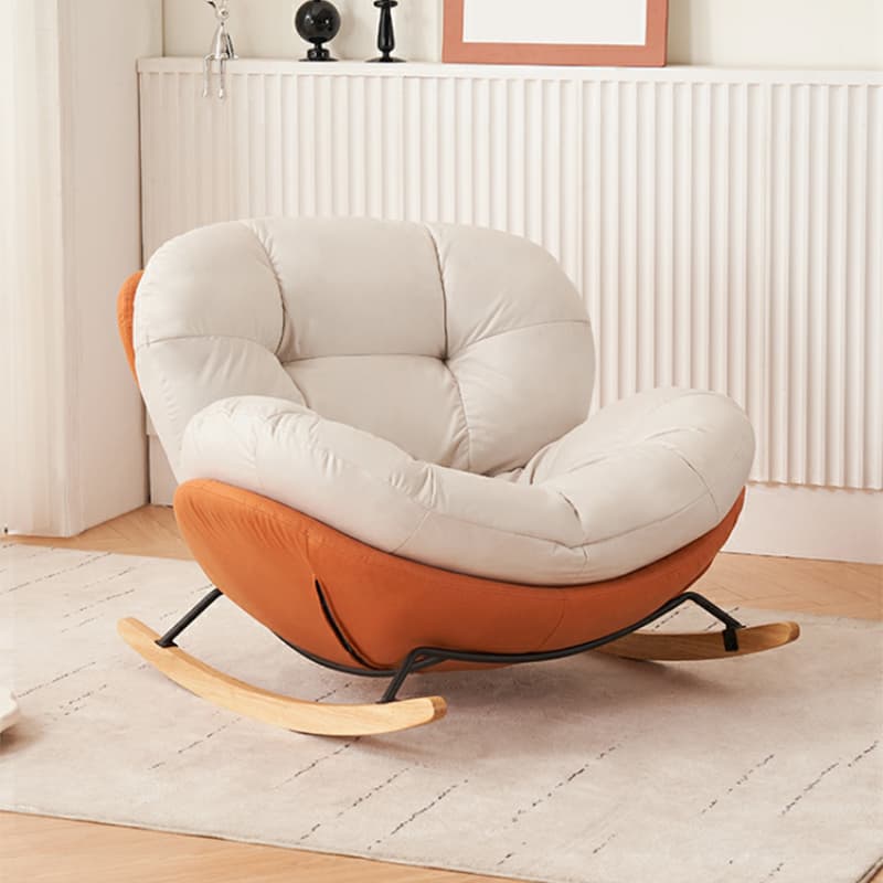 Chic Upholstered Small Rocking Chair in Natural Wood with Tufted Back and Stylish Modern Design - image 5