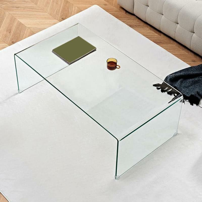 Modernism Oblong Cocktail Table in Glass with Sled Base for Living Room