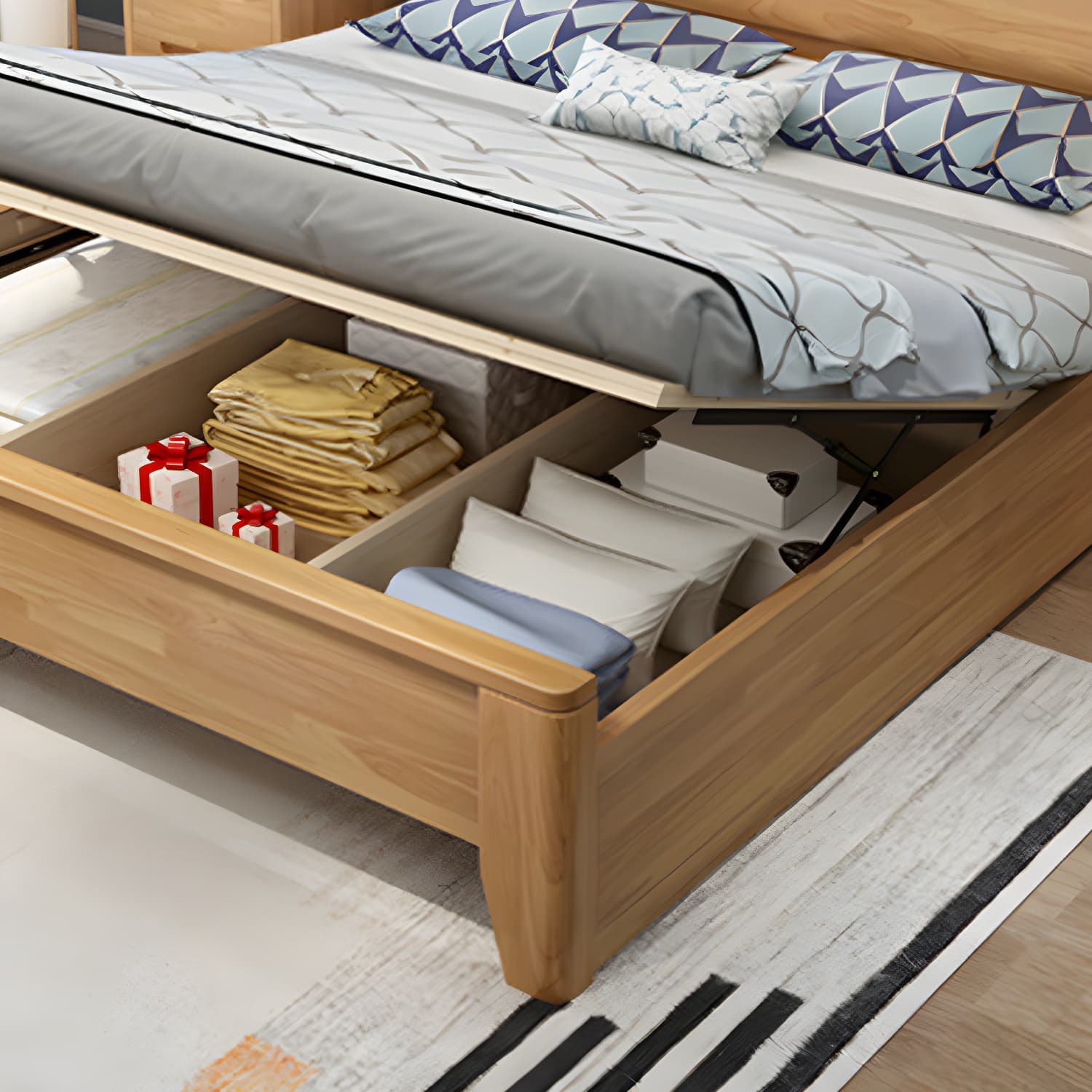 84.65 inch Wide Mid-century Bed Frame Rubberwood Bed with Headboard - image 9