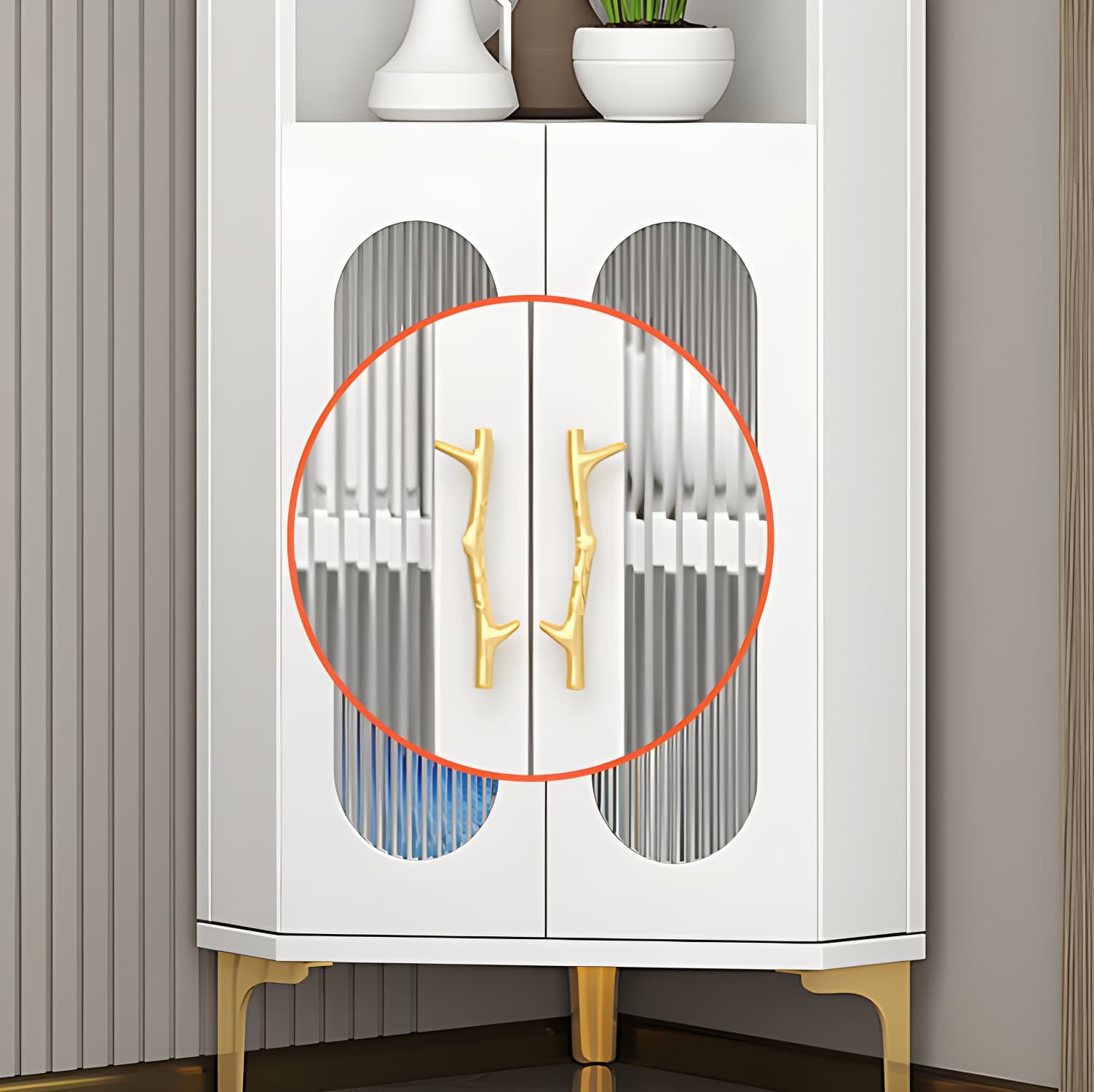 Corner Glam Accent Cabinet with Metal Base and Glass Doors, 4 Interior Shelves, and 1 Exterior Shelf - image 10
