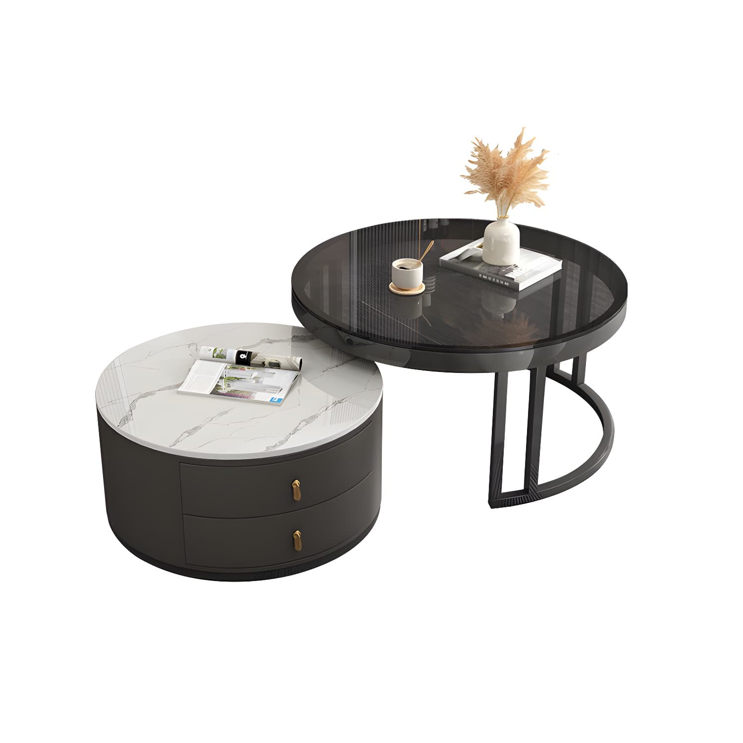 Round Nesting Coffee Table Set Frame Modern Storage Coffee Table - image 17