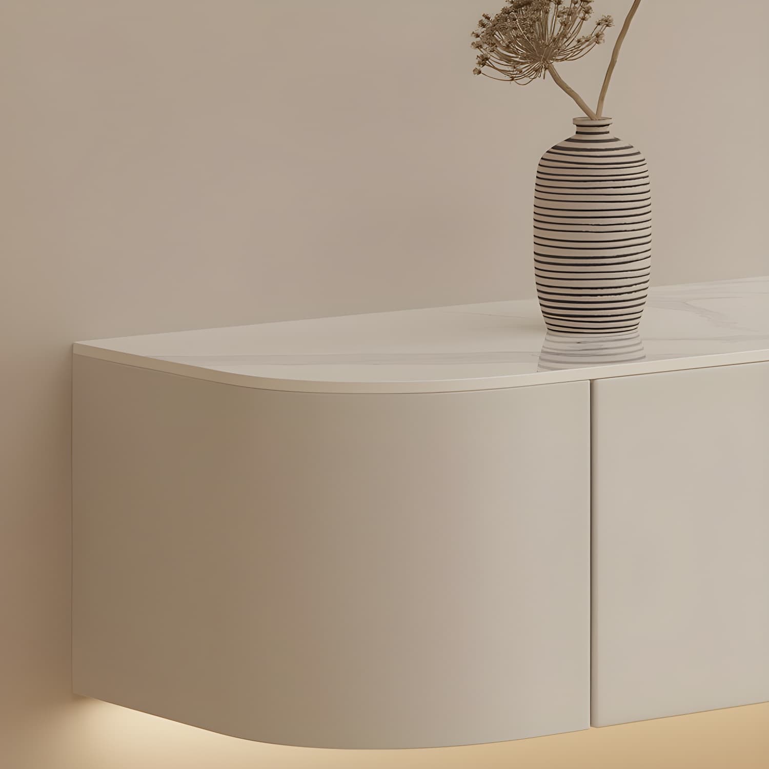 Contemporary Stone TV Stand Console White Floating TV Media Stand for Living Room - image 7