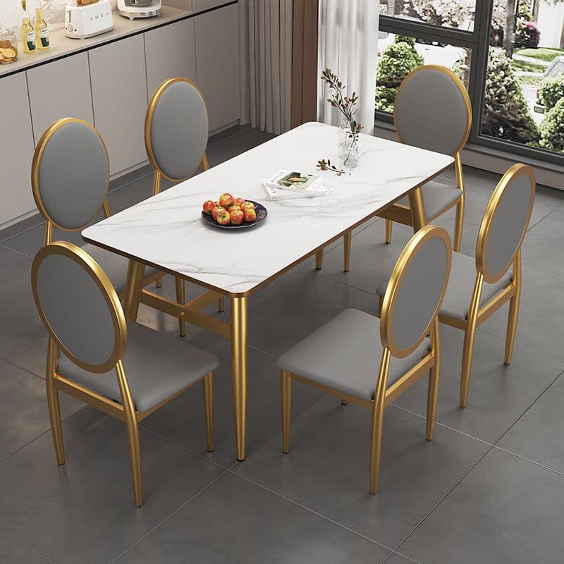 Luxurious White Rectangular/Circular/Square Reclaimed Wood Standard Height Fixed Dining Table with Golden 4 Legs for 2 People/4 People - image 5