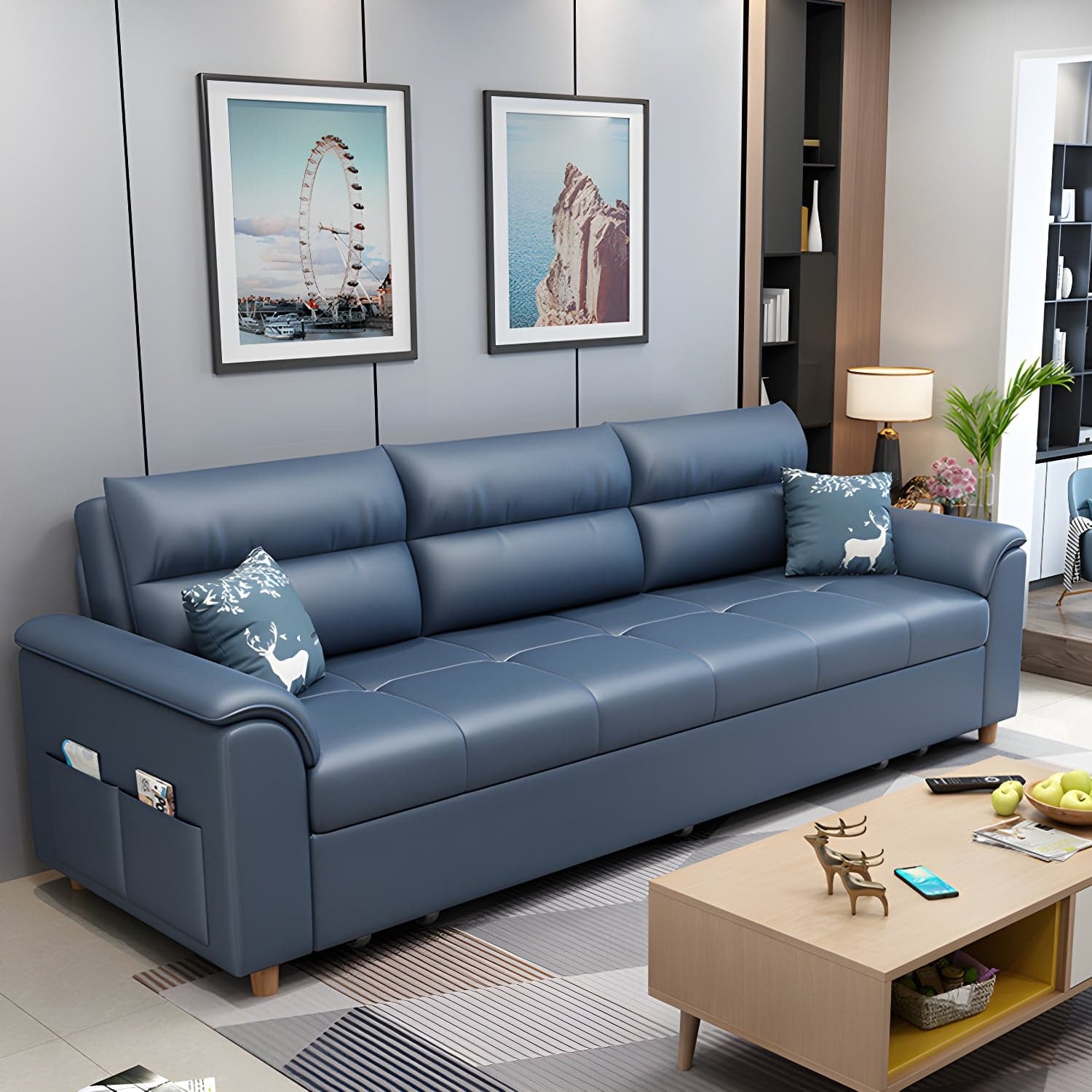 Cotton Blend and Faux Leather Biscuit Back Pillow Top Arm Couch Bed - image 3
