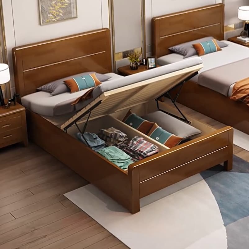 Traditional Brown Wood Panel Bed with Headboard Included and Footboard - image 3