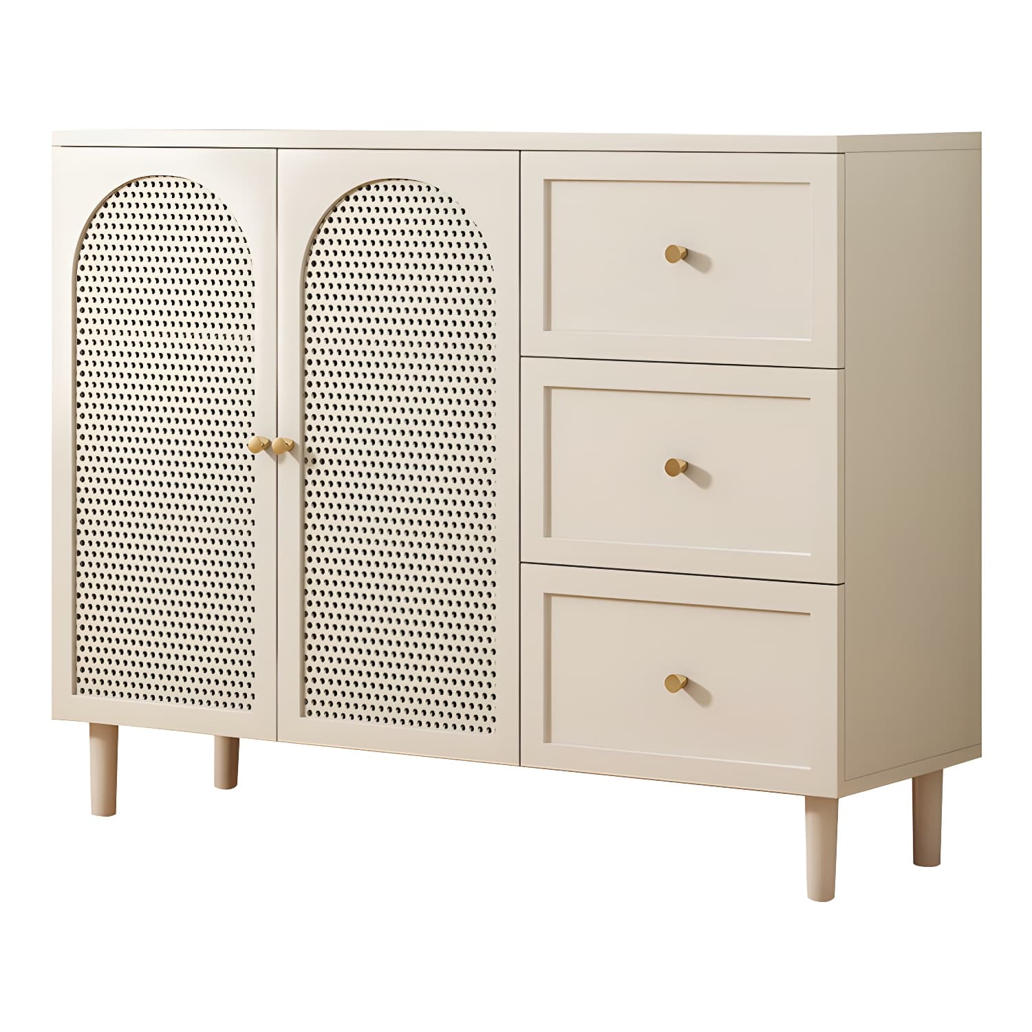White Modern Wood Sideboard Credenza with Cabinets and Shelves Included - image 6