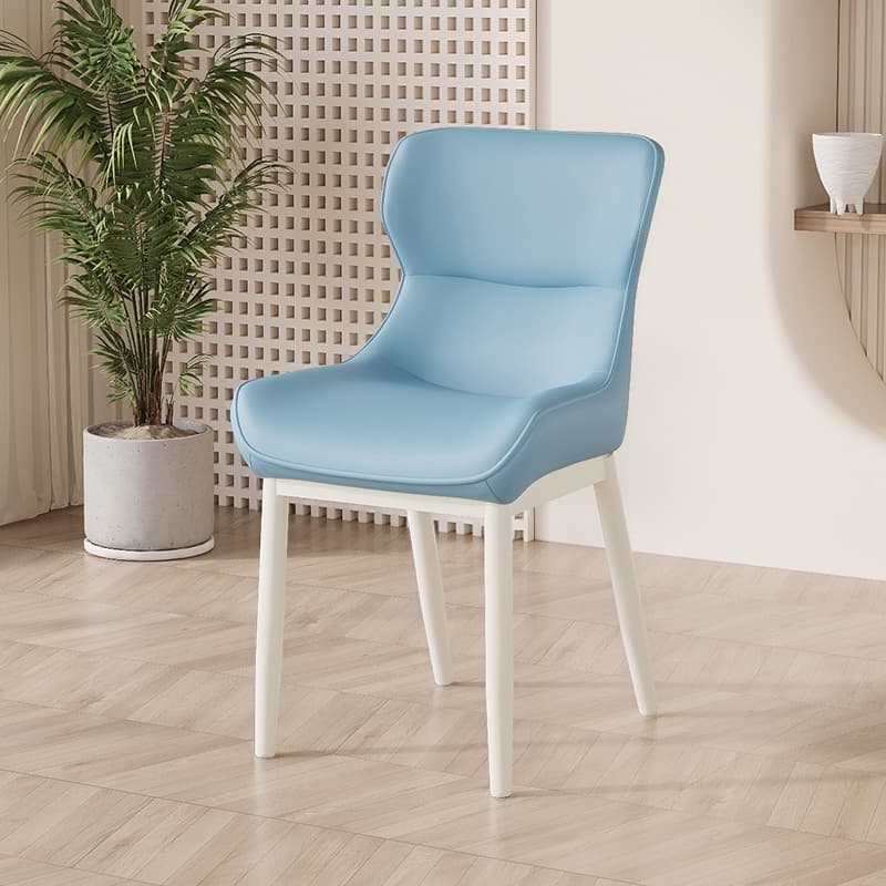 Contemporary Dinette Armless Chair with Solid Back Panel, Upholstered in Steel and Foot Pads