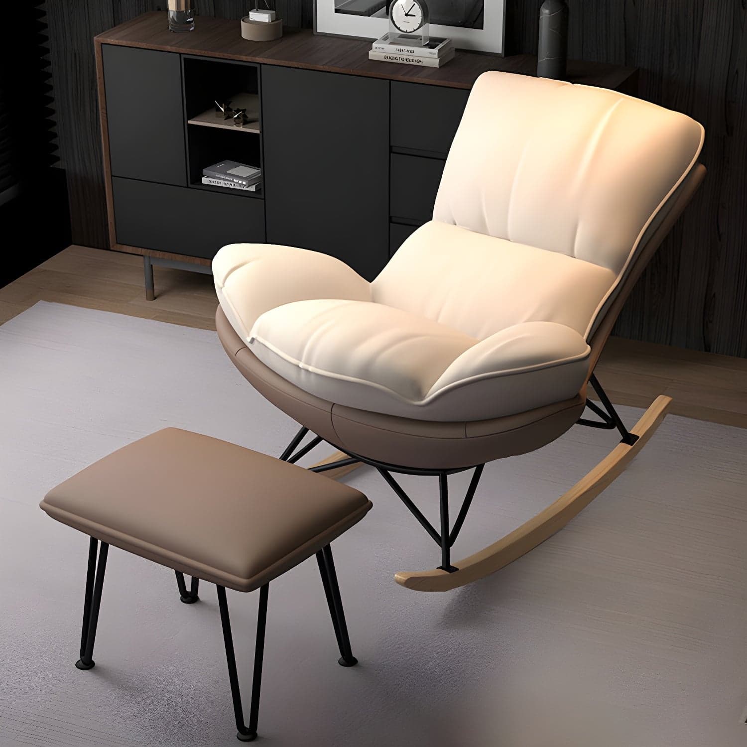 Modern Tufted Cushions Glider Spindle Children Glider with Ottoman - image 3