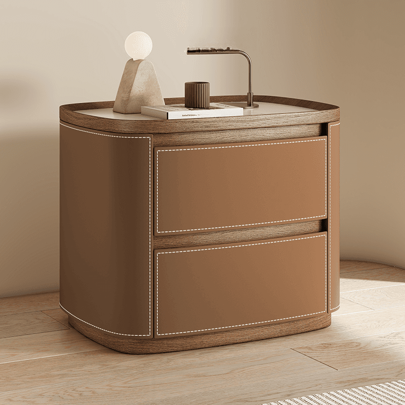 Modern Simple Style Nightstand With Drawer Storage Featuring 2 Drawers and Stone Countertop - image 5