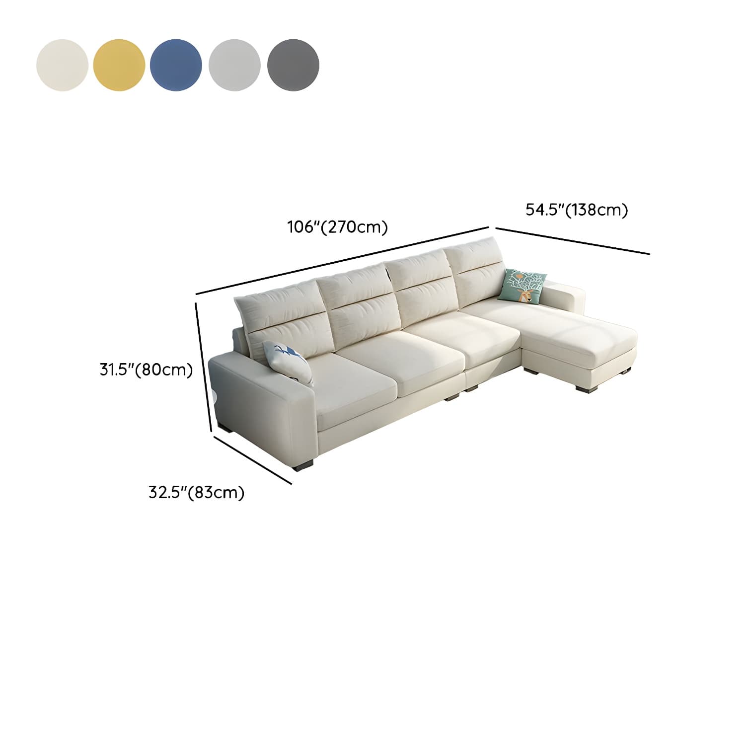 Scandinavian Wood Frame L-Shaped Modular Sofa Chaise in 2 Piece Set with Black Legs - image 15