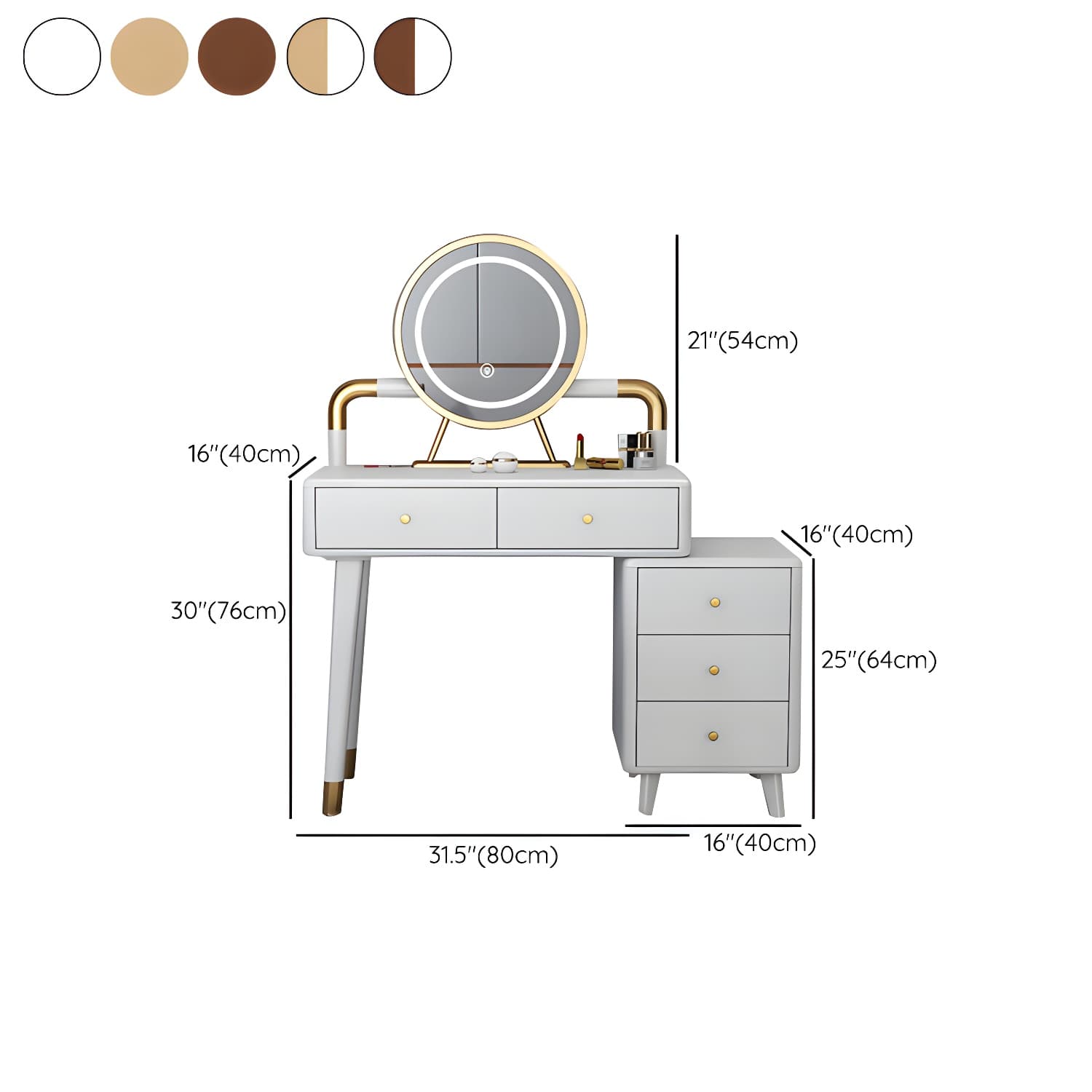 Solid Wood Make-up Vanity With Drawers and Stool for Bedroom - image 23
