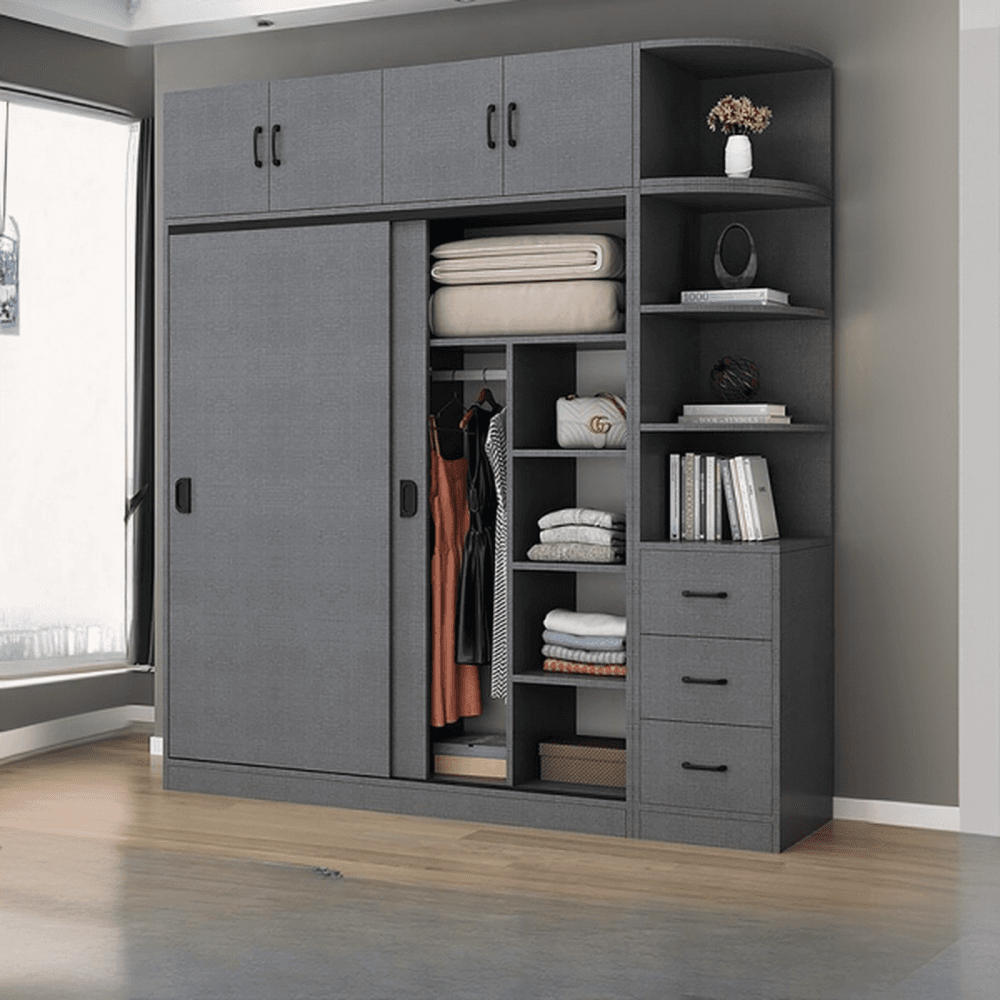 Dove Grey Modern Timber Wardrobe with Self-supporting Design, Soft Close Features, and Clothing Rod
