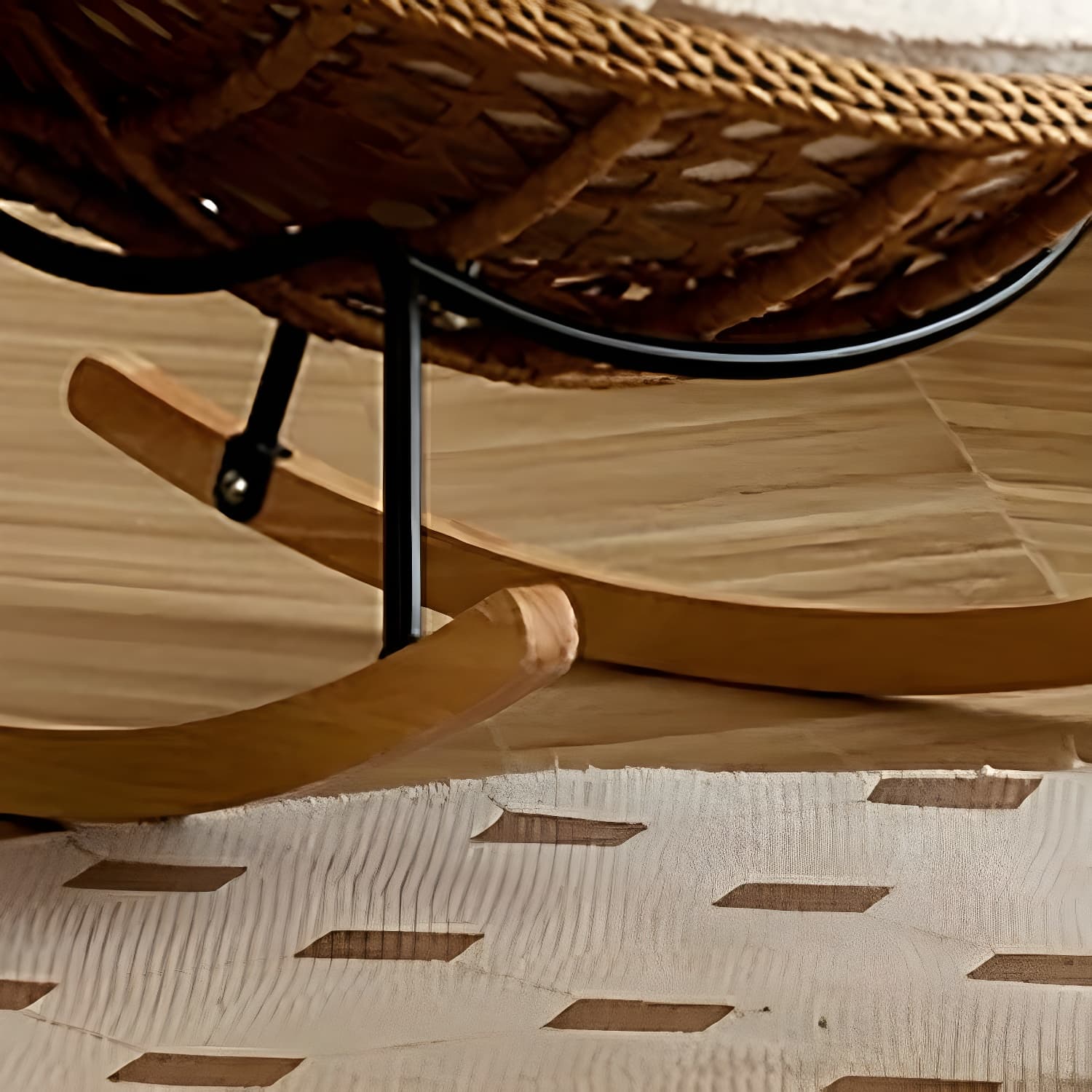 Rattan Brown Frame Rocking Chair Solid Wood Armless for Outdoor - image 22