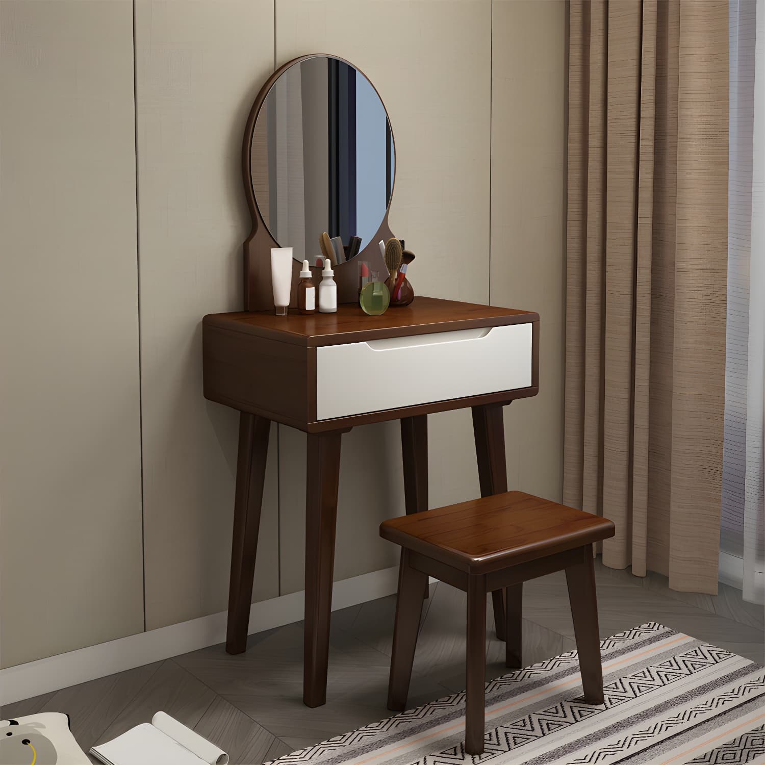 Scandinavian Vanity Makeup Table Set Solid Wood Dressing Table Stool Set - image 4