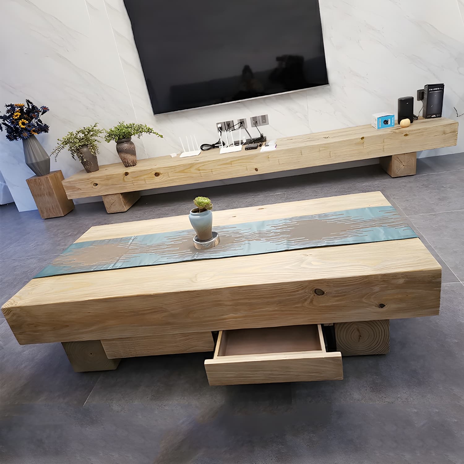 Scandinavian Natural TV Stand Console in Pine Wood - 15.7" H - image 13