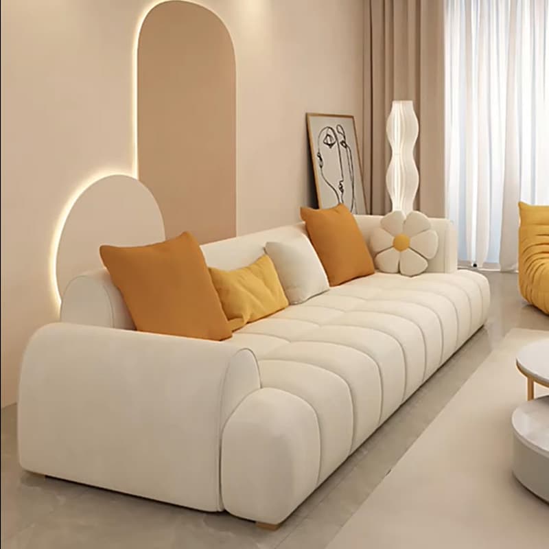 Six-Seated Beige Sectional Sofa: Anti Cat Scratch Fabric, Modern Style, Wood Frame, Tight Back