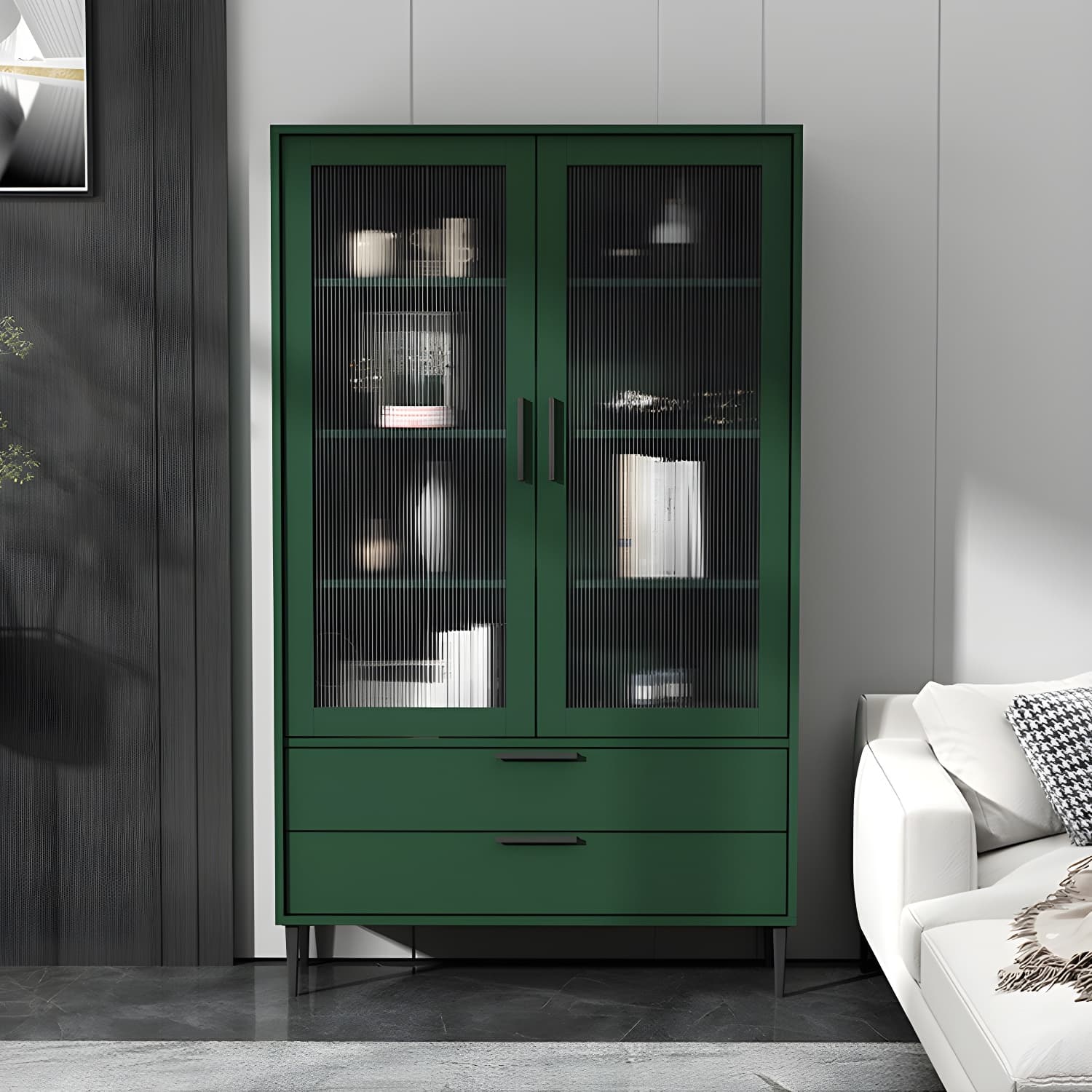 Wooden Accent Cabinet with Glass Door and 2 - Drawer 11.81" Wide Side Cabinet - image 13