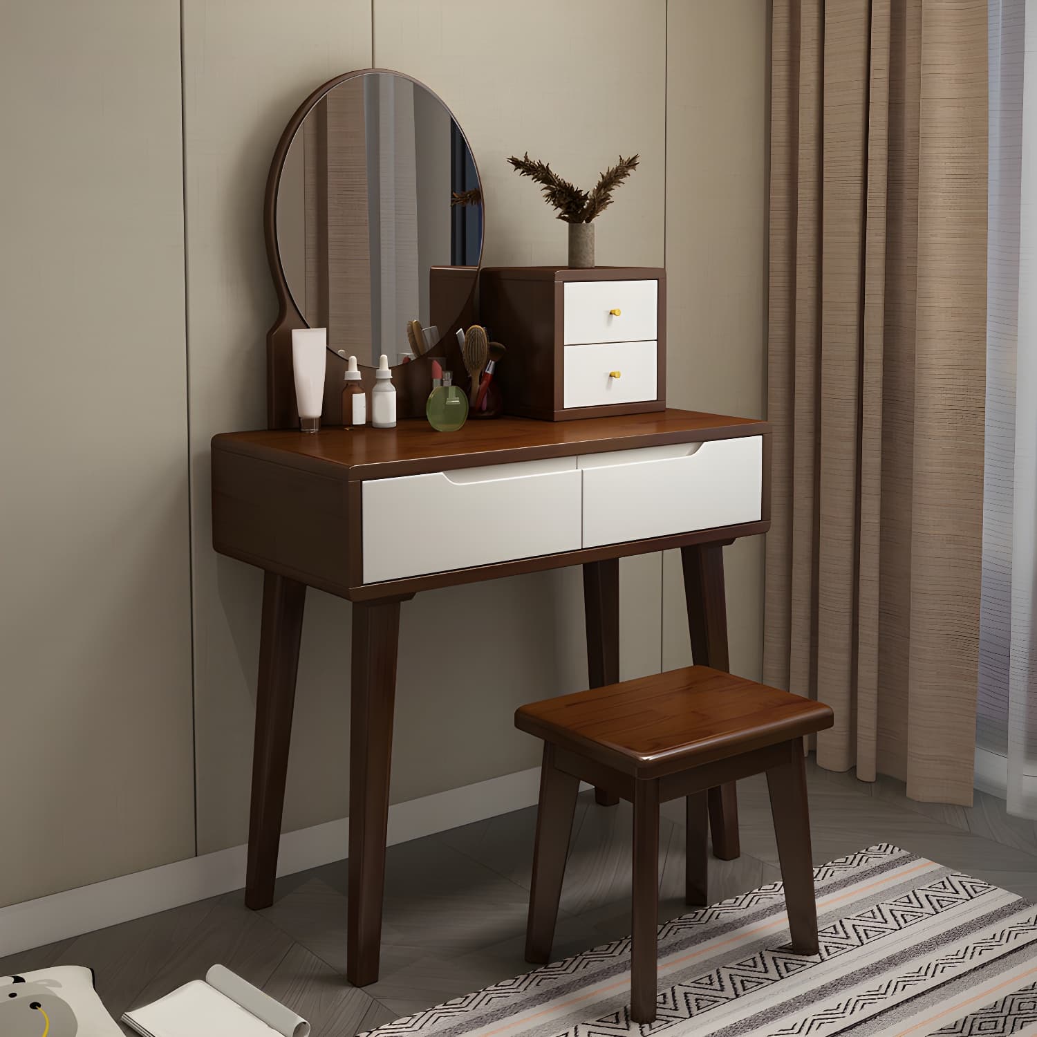 Scandinavian Vanity Makeup Table Set Solid Wood Dressing Table Stool Set - image 8