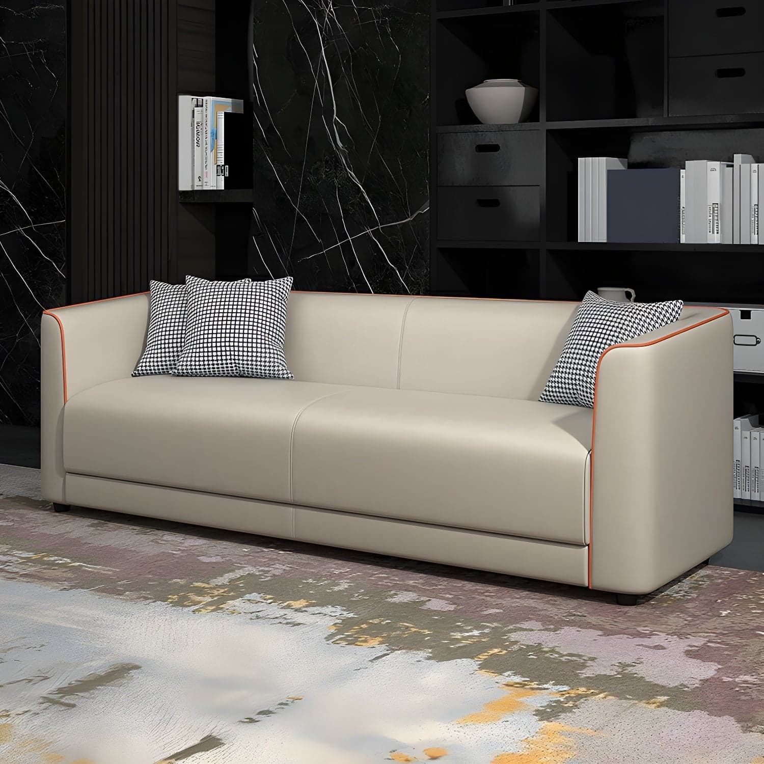 Tuxedo Arm Sofa with Tight Back 25.98" High Contemporary Faux Leather - image 3