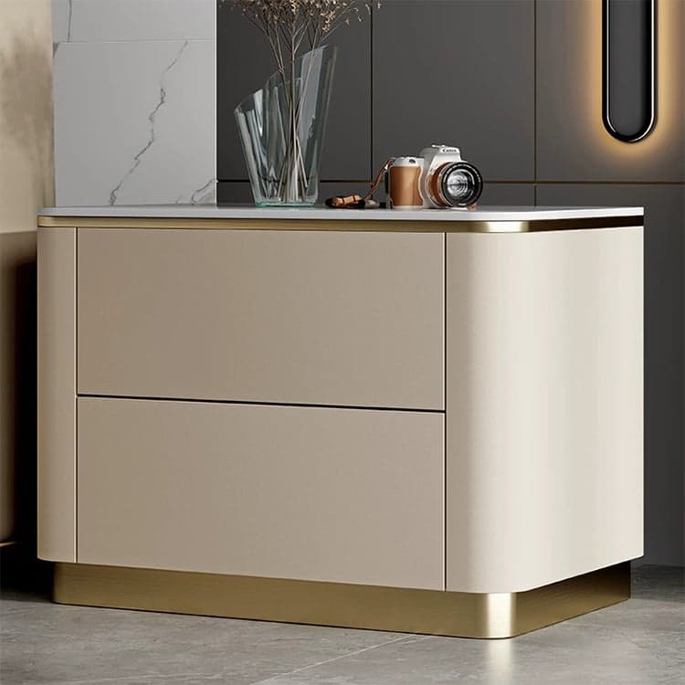 Contemporary Faux Leather Nightstand with Drawer Storage and Stone Countertop - image 5