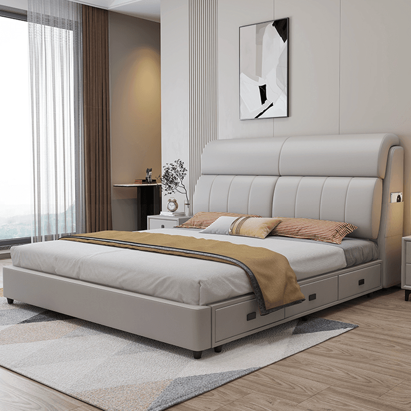 Light Gray Storage Included with 3 Storage Boxes Pine Wood Panel Headboard and Sponge Upholstery