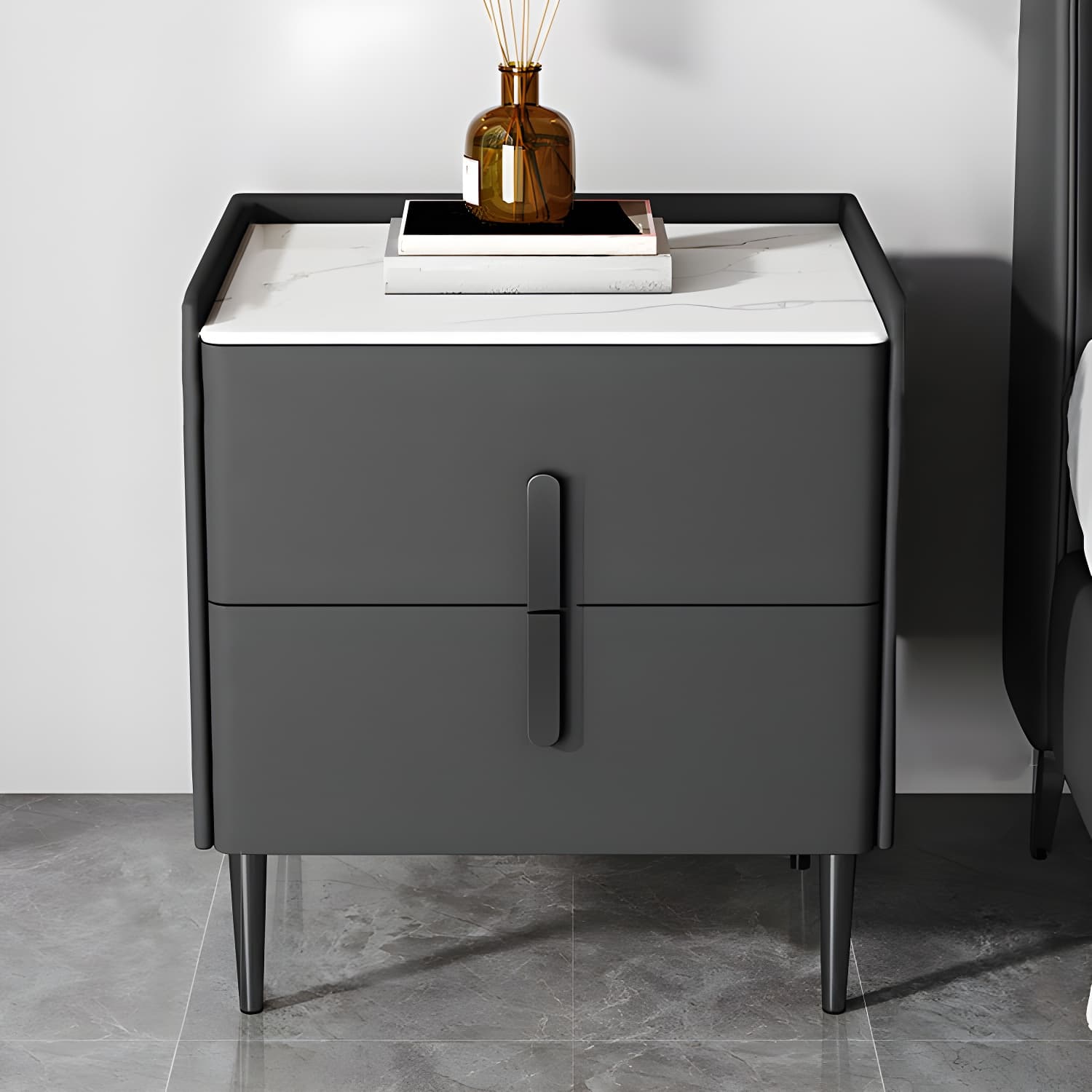 Stone Accent Table Nightstand Modern Bedside Cabinet for Bedroom - image 23