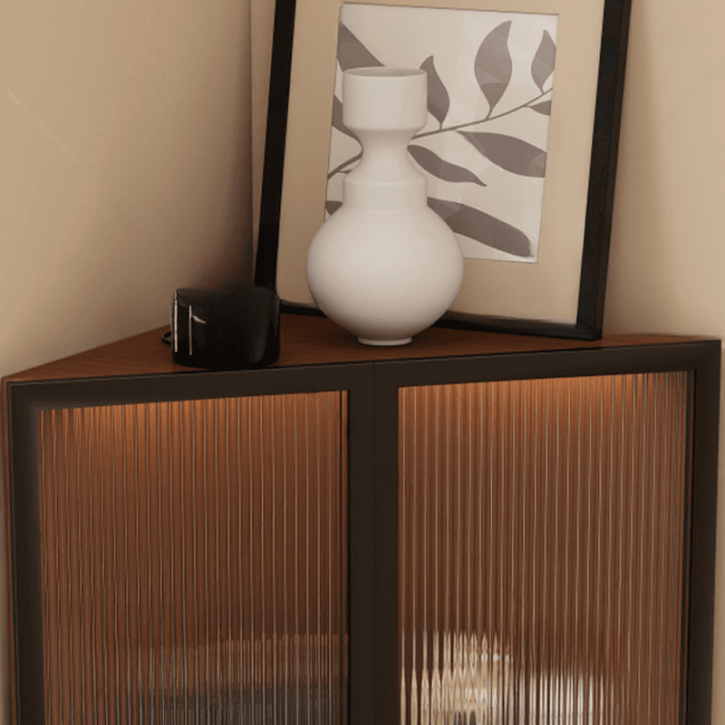 Simple Corner Accent Cabinet with Closet, Laminate, Glazed Door, and Brown Top - image 5