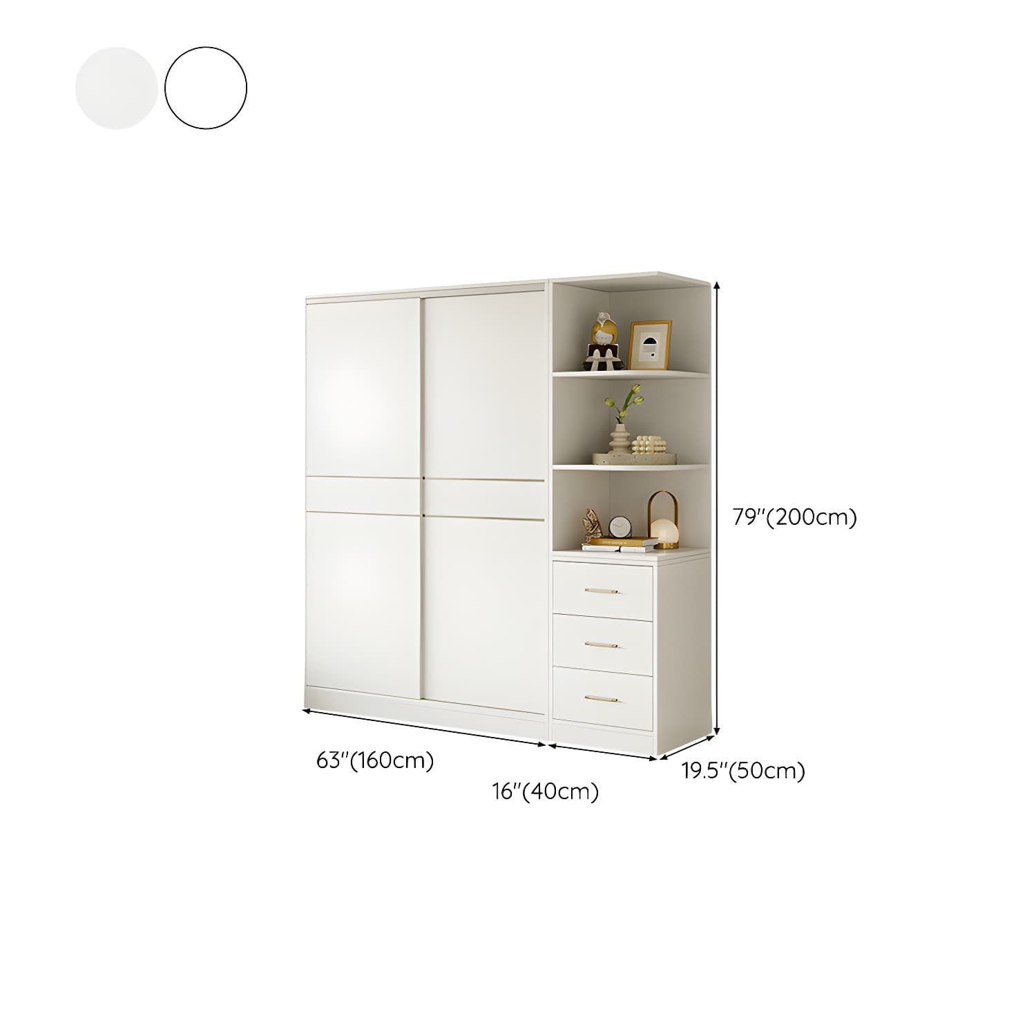 Fashionable Sliding Door Storage Wood Wardrobe with Metal Clothing Rod and Shelves in White Color - image 27