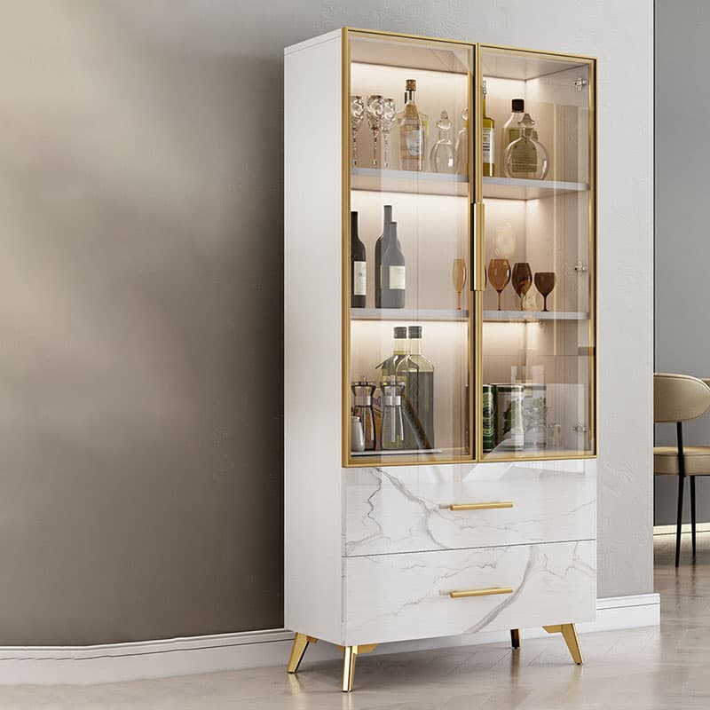 Modern-Style Glass Top Rectangular Accent Cabinet White.Drawer included, No Exterior Shelves